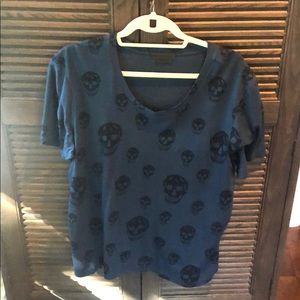 Blue Alexander McQueen Black Skull Pattern T-Shirt